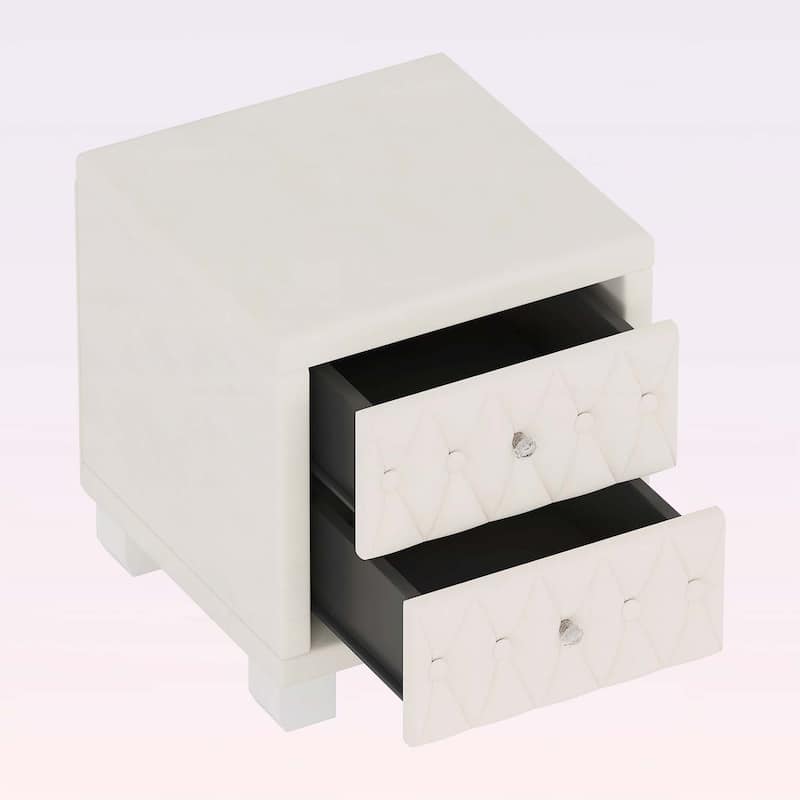 Nightstand with 2 Drawers,Crystal Handles,and Button-Tufted Design,for Bedroom Decor