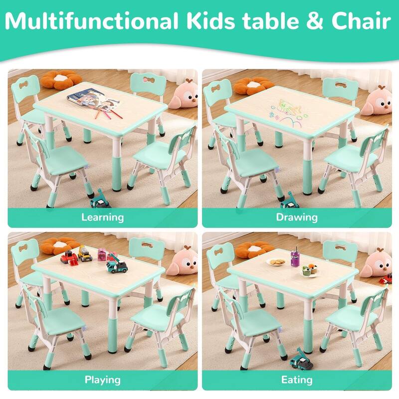 Kids Table and 4 Chair Set - Height Adjustable