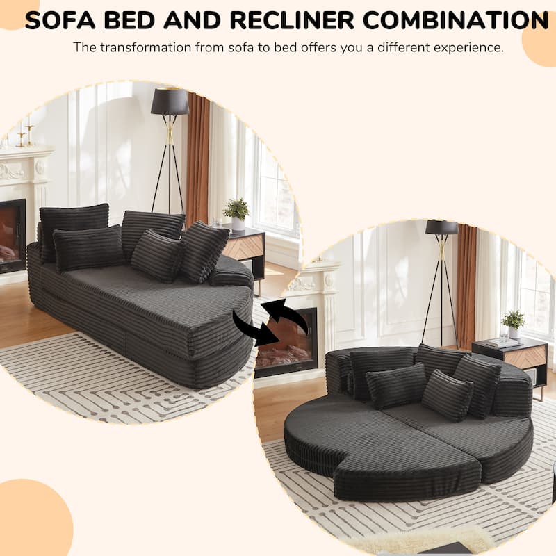 78.5-Inch Corduroy Semi-Circular 2-in-1 Sofa Bed,Designer Recliner with Pillow