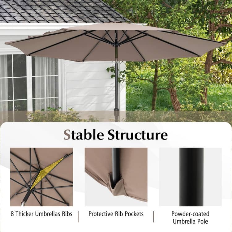 10FT Patio Umbrella 6 Ribs Market Steel Tilt with Crank Outdoor Garden without Weight Base