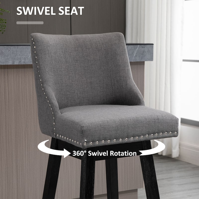 HOMCOM 28" Swivel Counter Height Bar Stools with Backs, Upholstered Dining Room and Kitchen Bar Stools Set of 2 with Wood Legs