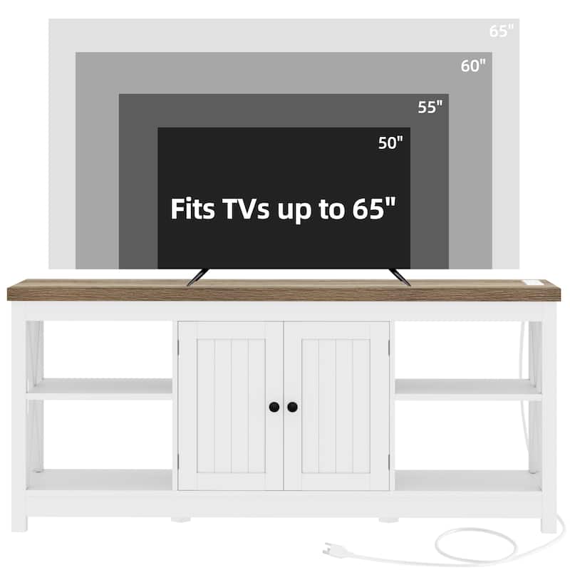 Moasis Farmhouse 59" TV Stand Entertainment Center with Storage Shelves for TVs up to 65-inch