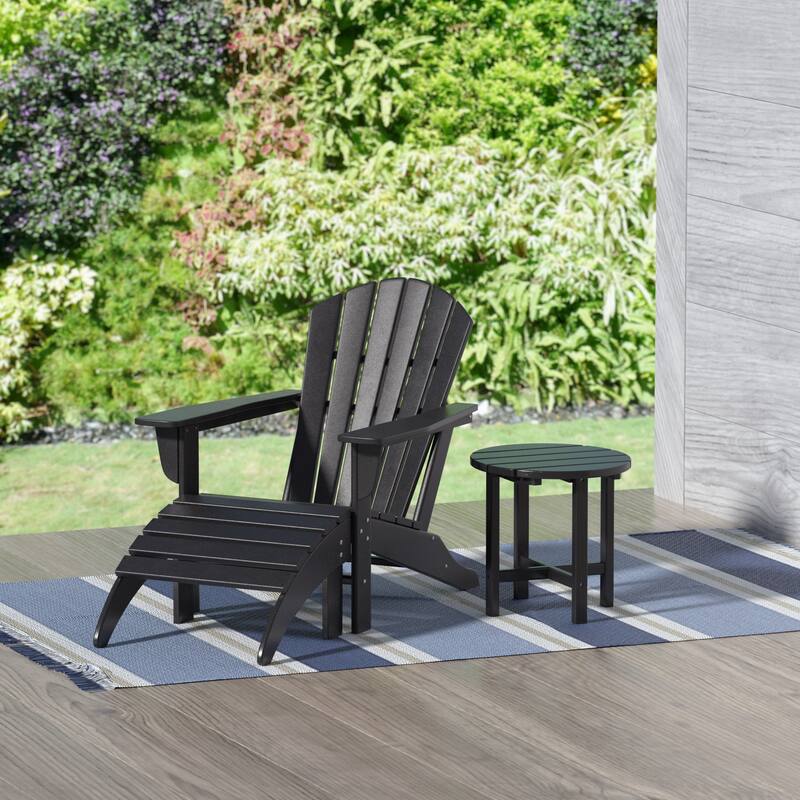 Altura Outdoor Eco-Friendly All Weather Adirondack Chair with Ottoman and Side Table (3-Piece Set) - Black