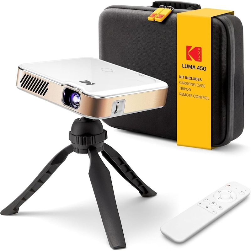 Kodak Luma 450 Smart Projector, Full HD Portable Pico Projector with Tripod, Remote & Carrying Case - white