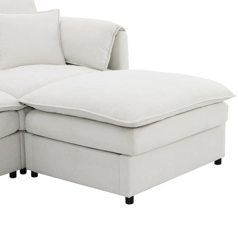 134" Chenille U-Shaped 6-Seater Modular Sectional Sofa with Double Cushions and Detachable Ottomans for Flexibility