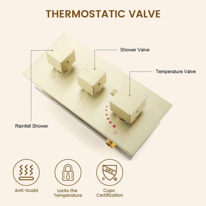Thermostatic 3-Spray 12 in. Wall Mount Fixed and Handheld Dual Shower Head 2.5 GPM with 6-Body Jets and Adjustable Slide Bar