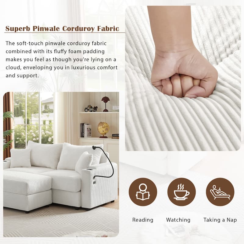 Modern Upholstered Sofa with A Movable Ottoman