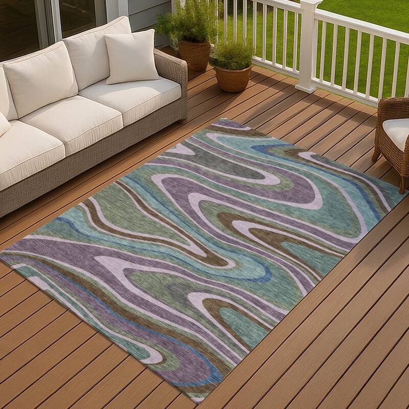 Machine Washable Indoor/ Outdoor Abstract Busey Chantille Rug