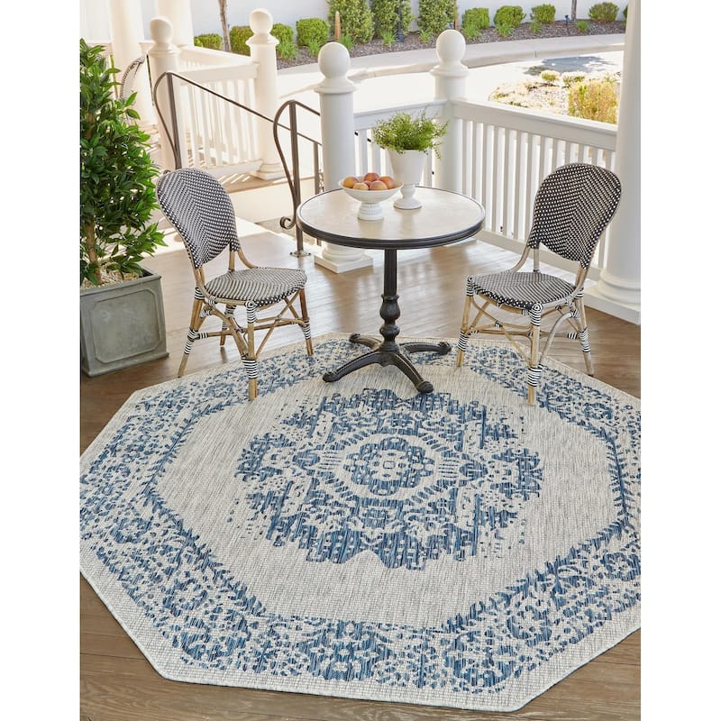 Outdoor Nirie Collection Area Rug - Blue - 7'10"x7'10" Octagon