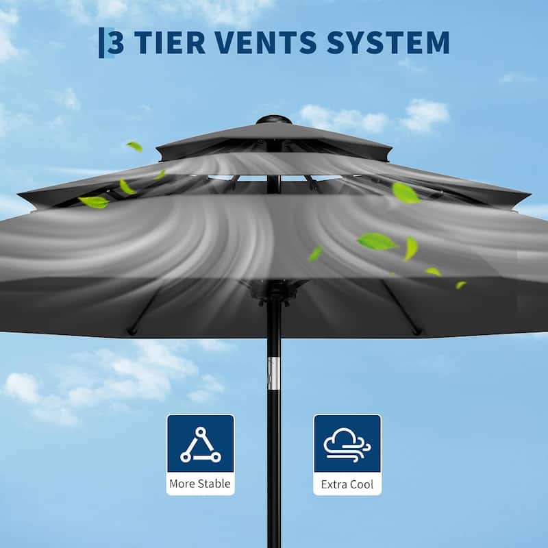 10Ft 3-Tier Patio Umbrella, with Vents, Easy Crank & Tilt
