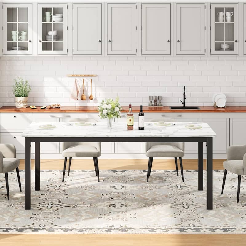 Industrial Dining Table, 71.7" Wooden Dining Table with Metal Legs