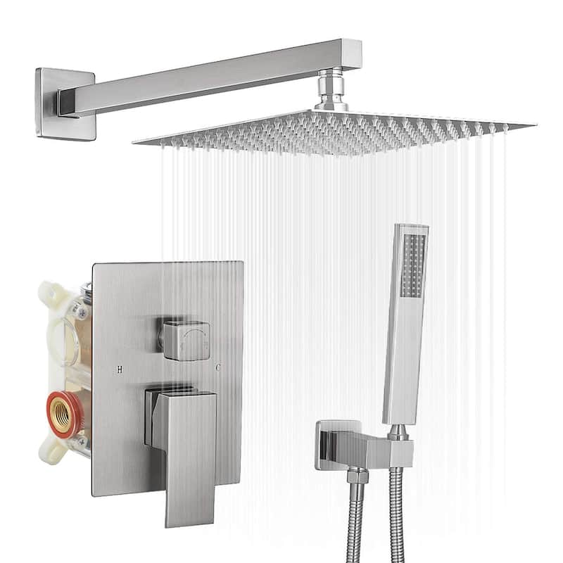 Brushed Nickel 1-handle Square Shower Faucet Shower System - 15.75"*10"