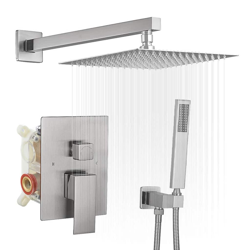 Brushed Nickel 1-handle Square Shower Faucet Shower System - 15.75"*10"