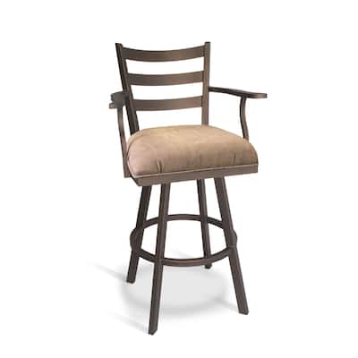 Tempo Furniture Claremont w/ Arms Swivel 26" Counterstool/30" Barstool Sun Bronze Finish & Brown Polyurethane by Furnish Theory