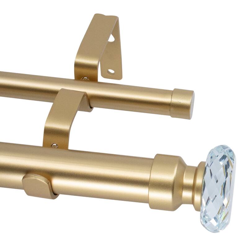MERIVILLE 1-Inch Diameter Double Window Curtain Rod, Cut Crystal Finial - Gold - 84"-120"