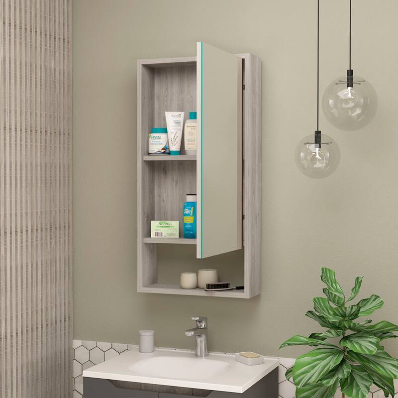 Rectangle Medicine Cabinet with Mirror, 1 Door, 1 Interior Shelf, 35.4" H x 17.9" W, Modern Storage Solution