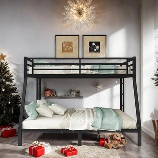 Metal Queen over King Bunk Bed, Space-Saving, Black