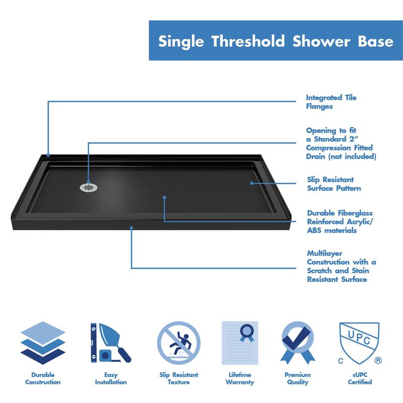 DreamLine Infinity-Z 30 in. D x 60 in. W x 74 3/4 in. H Sliding Shower Door and Shower Base Kit