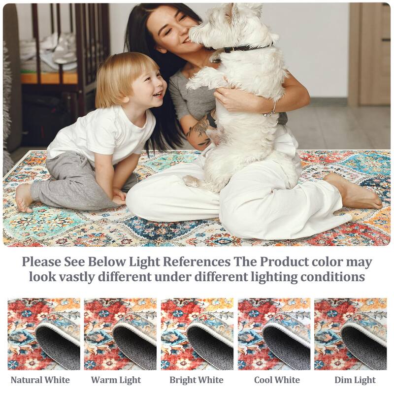 Rugs for Living Room Vintage Oriental Trellis Area Rug Soft Non Slip Low Pile Accent Rugs for Dining Room Office