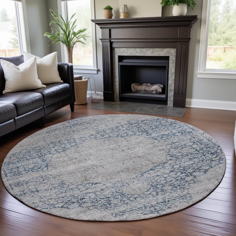 Premium Washable Super Soft Vintage Persian Mayfield Rug - Blue - 8' x 8'