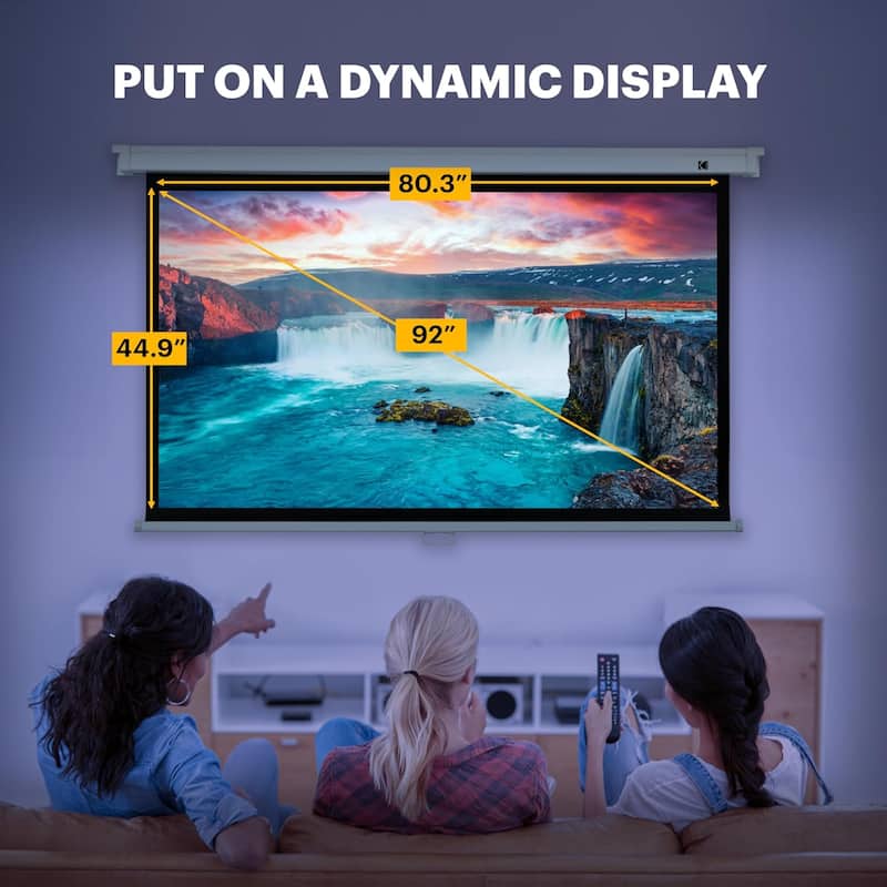 Kodak Manual Pull Down Projector Screen, Large 16:9 Retractable Screen