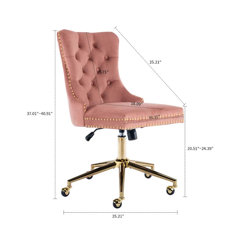 Elegant Luxurious Velvet Upholstered Office Chair with Wooden Frame and Gold Metal Base