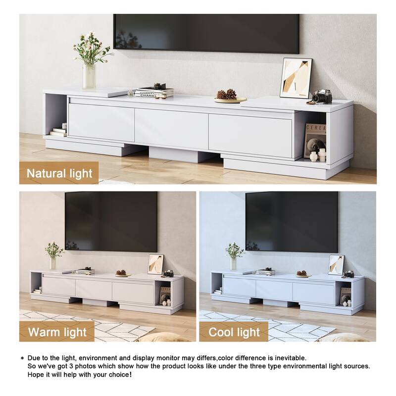 Extendable 102-Inch Modern TV Stand Media Console with 3 Drawers