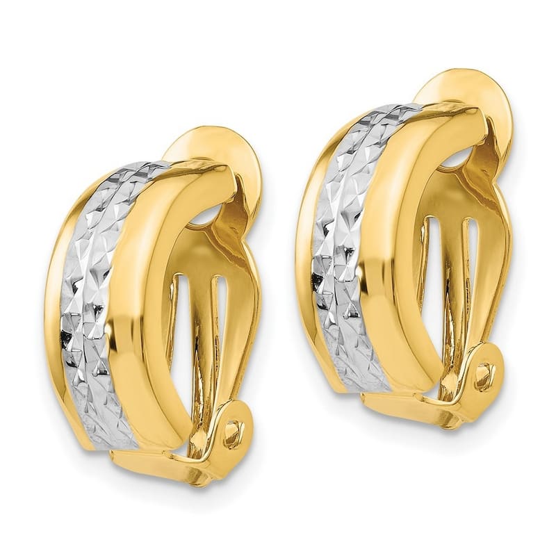 Curata 14k Yellow Gold Polished and Rhodium Non Pierced Earrings 17x6mm
