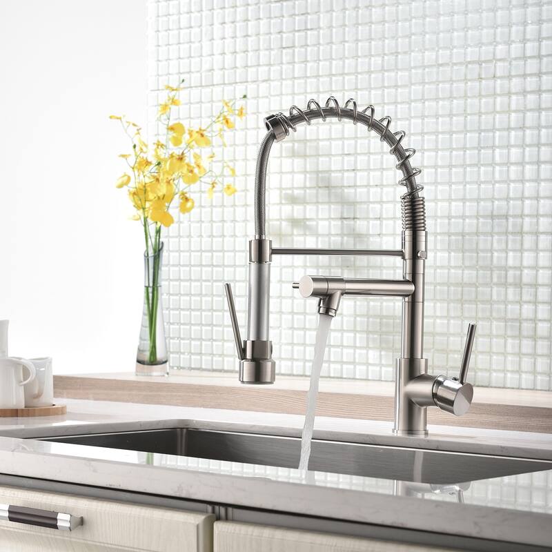 Commercial Kitchen Faucet with Pull Down Sprayer, Single Handle Single Lever Kitchen Sink Faucet - Brushed Nickel