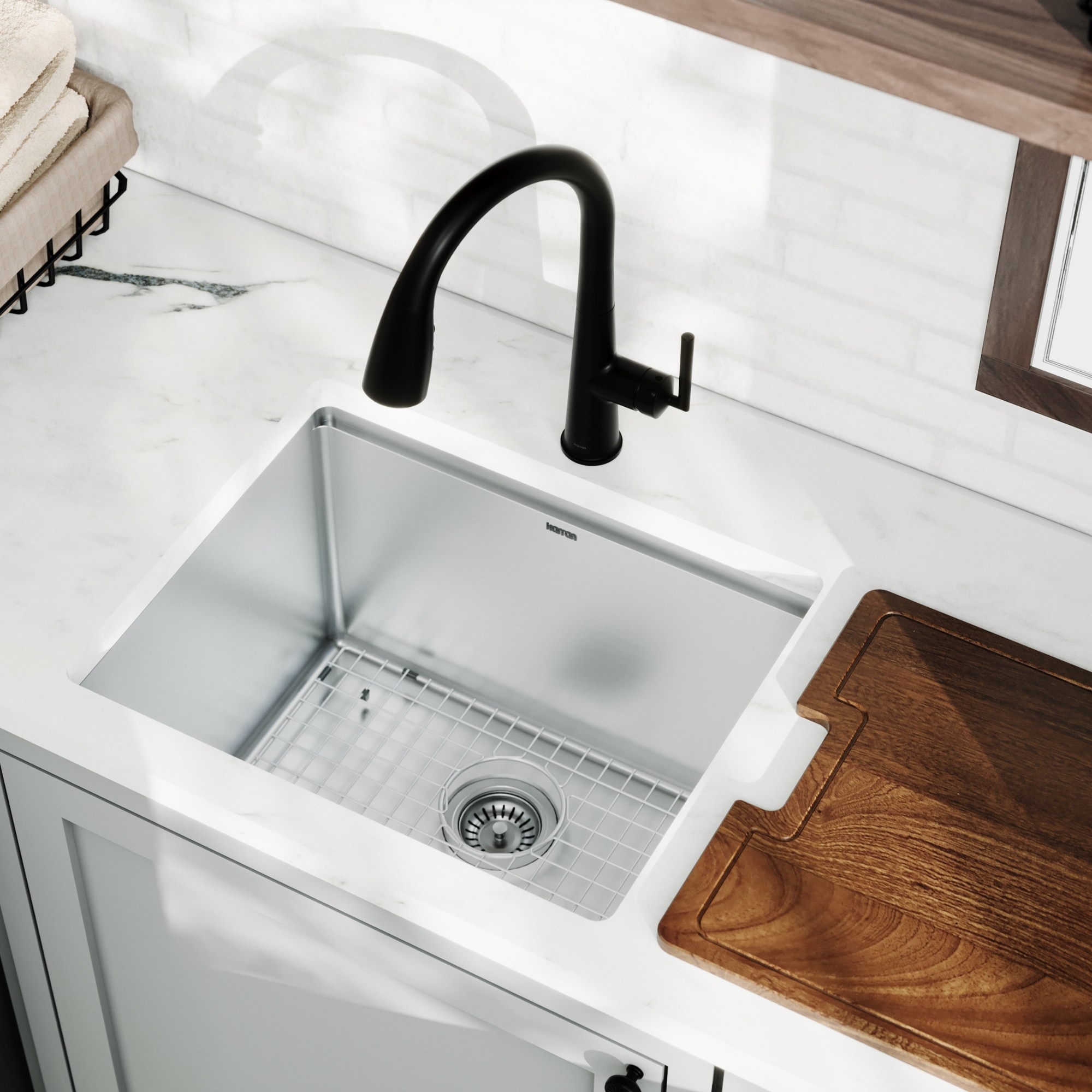 Karran Elite WS-33-PK1 Undermount 23" Single Bowl Stainless Steel Workstation Kitchen Sink with Deeper Bowl - Stainless Steel