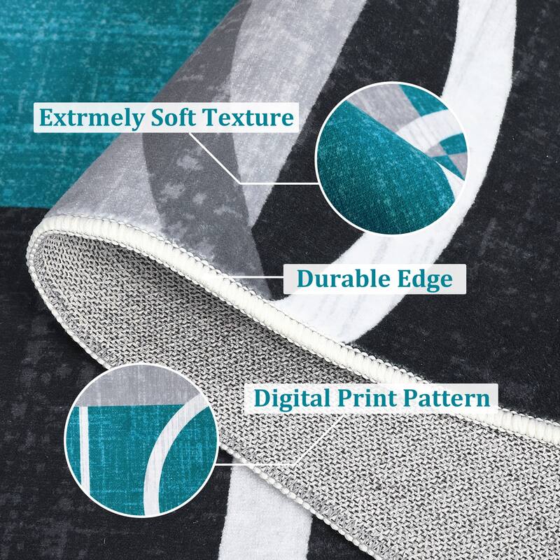 Washable Rugs for Living Room Bedroom Circles Pattern Rug Modern Geometric Area Rug