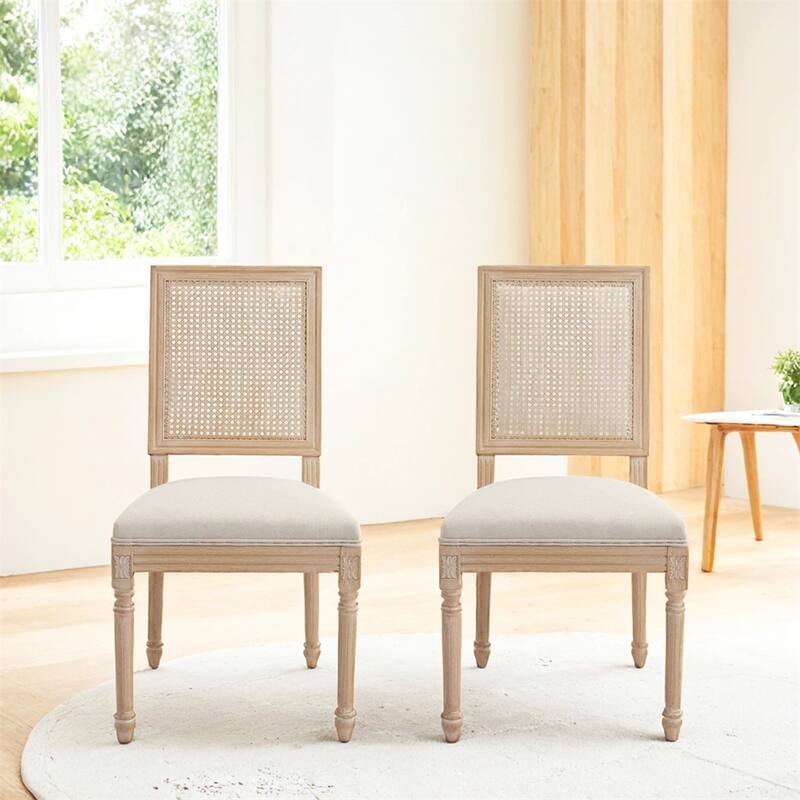 Dining Chairs Set of 2,Upholstered Chairs w/Nature Rattan Square Back