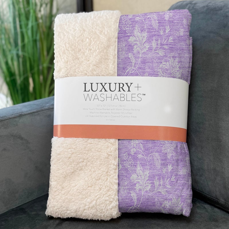 Premium Machine Washable Traditional Floral Sherpa Throw Blanket