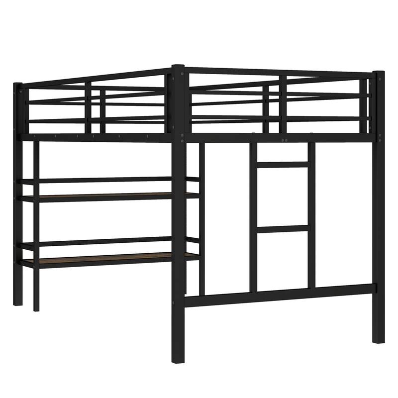 Twin Size Metal Loft Bed with Storage Shelf,Loft Bed w/Climbing Ladder