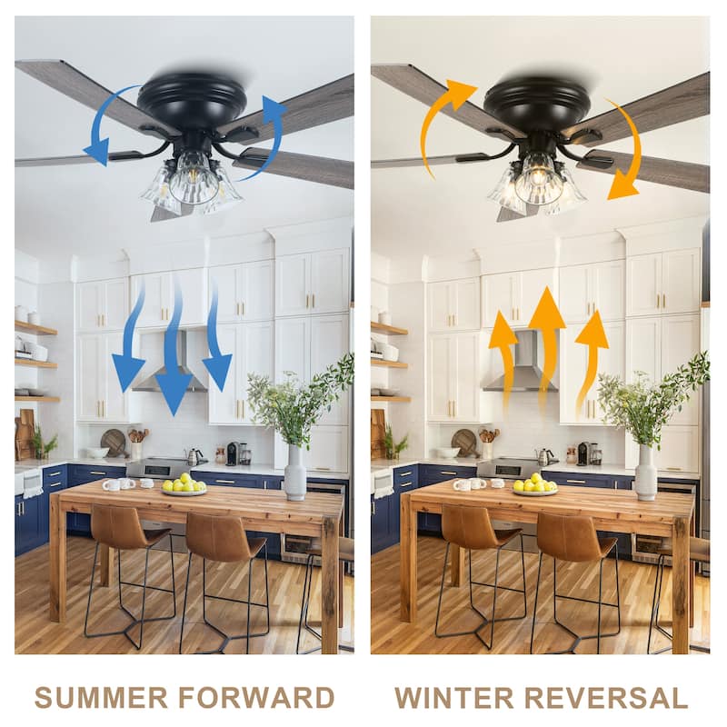 Bella Depot 52" Flush Mount Ceiling Fan with Light and Remote Control - 52 Inches