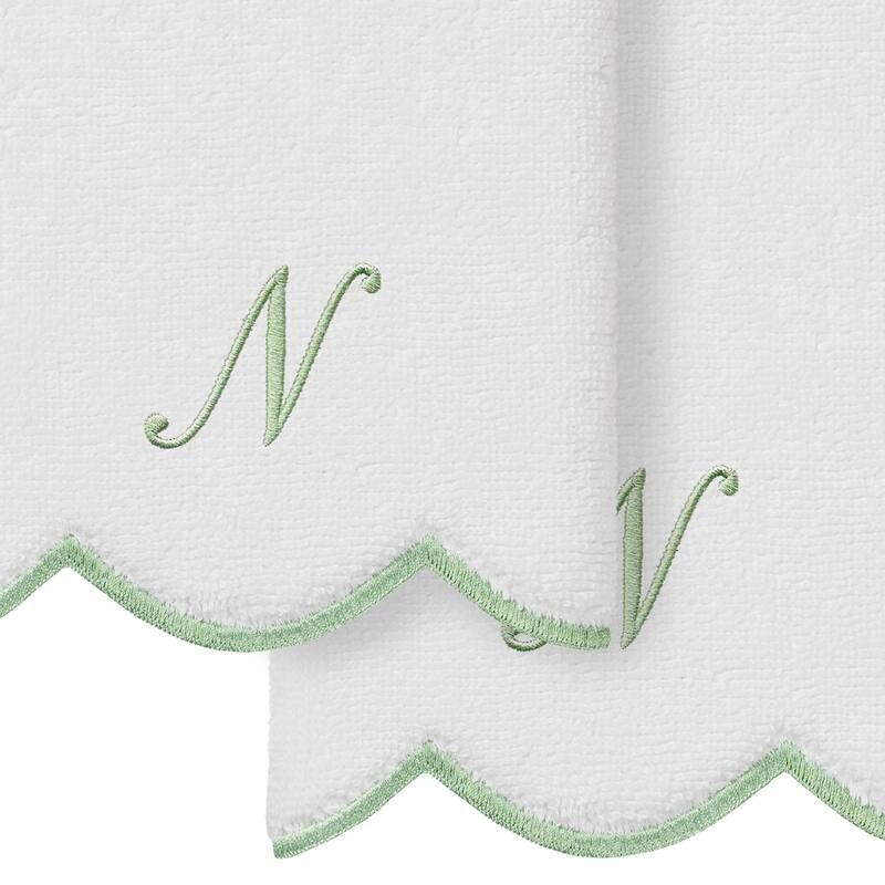 Authentic Hotel and Spa 100% Turkish Cotton Green ADORNIA Scallop Personalized 2 Piece Fingertip Towel Set - 2 Fingertip Towels