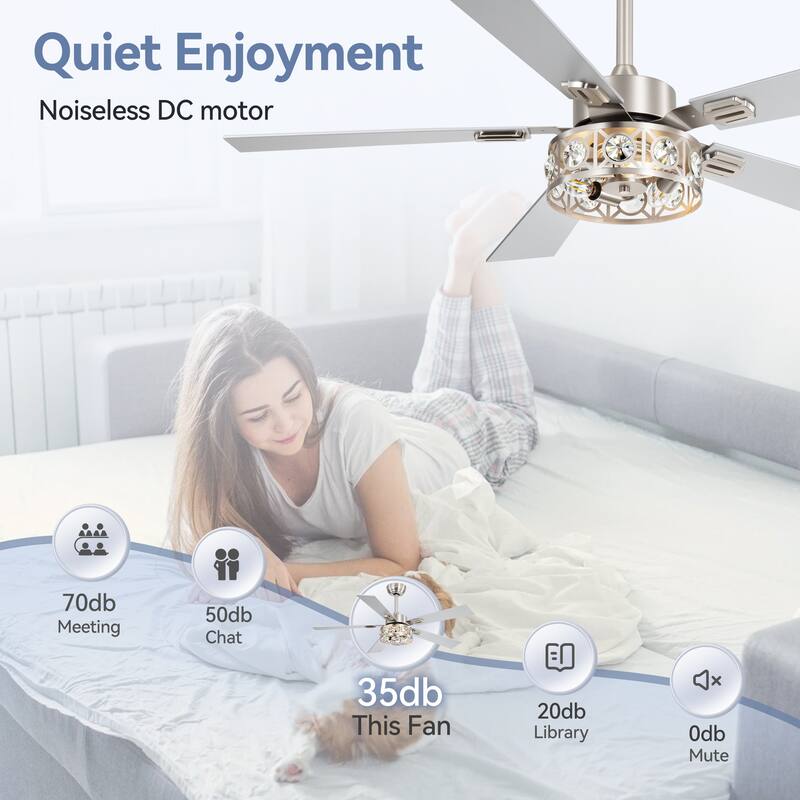 48" Wood 5-Blade Crystal Fandelier Ceiling Fan with Remote and Light