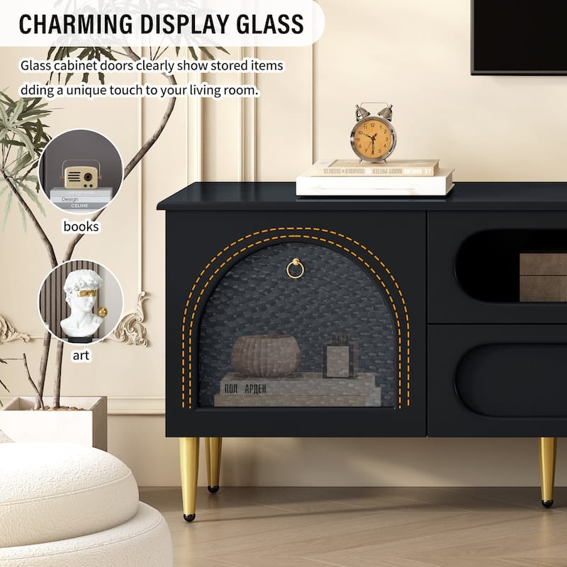 78.8" Retro TV Stand, Entertainment Center Media Console Cabinet with Six Metal Legs, 2 Cabinets, 4 Drawers
