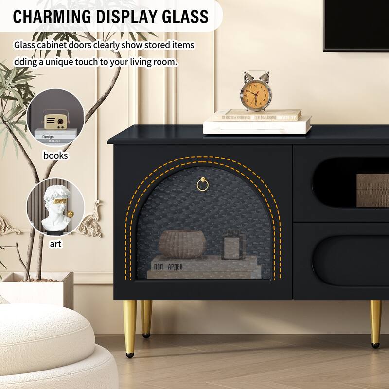 78.8'' Retro TV Stand w/ 2 Cabinets & 4 Drawers, Entertainment Center Media Console Cabinet w/ Six Metal Legs & Anti-tip Device