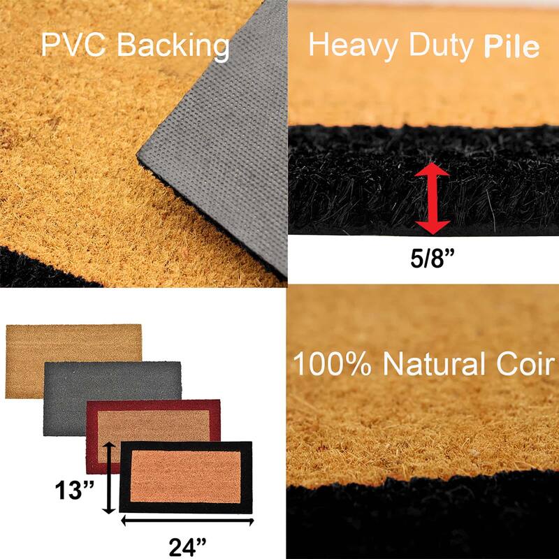 Sheltered Front Door Mat Coir Coco Fibers Rug 24x13 Natural-Border - 13 W x 24 L x 5/8 H