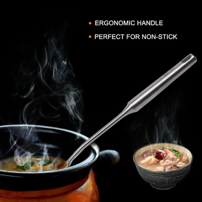 2pcs StainlessSteel Cooking Utensil Set Heat Resistant Seamless Turner - Silver - 13.6" x 3.5"(L*W); 14.8" x 3.9"(L*W)