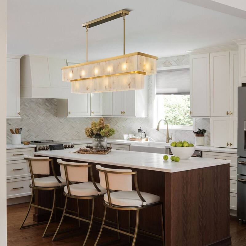 Elegant layered alabaster chandelier with natural stone panels