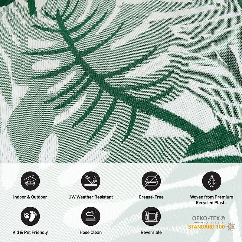 World Rug Gallery Tropical Leaf Reversible Recycled Plastic Outdoor Rugs