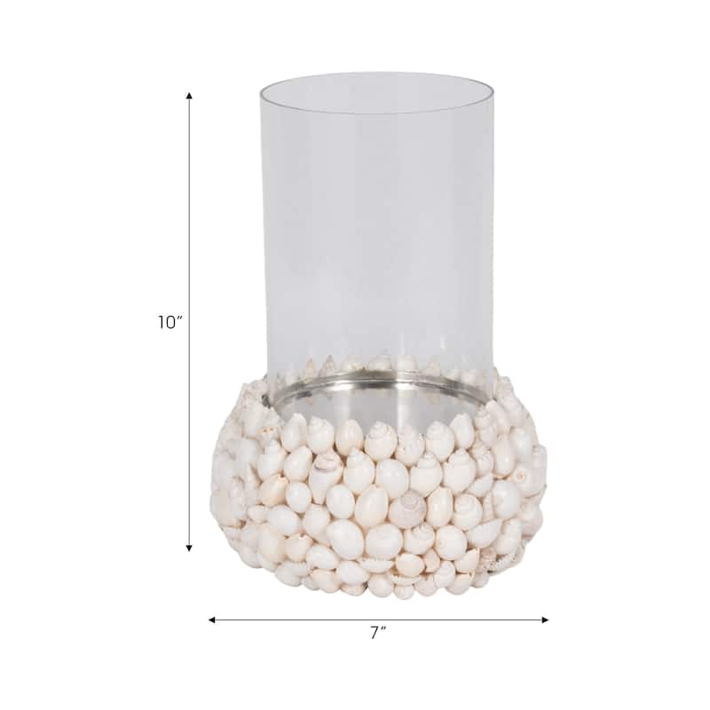 Sagebrook Home Shell White Cylinder Hurricane Candle Holder