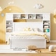 preview thumbnail 3 of 13, Queen Size Wooden Bed with All-in-One Cabinet, Shelf, Sockets & Twin XL Trundle - Stylish and Functional in White