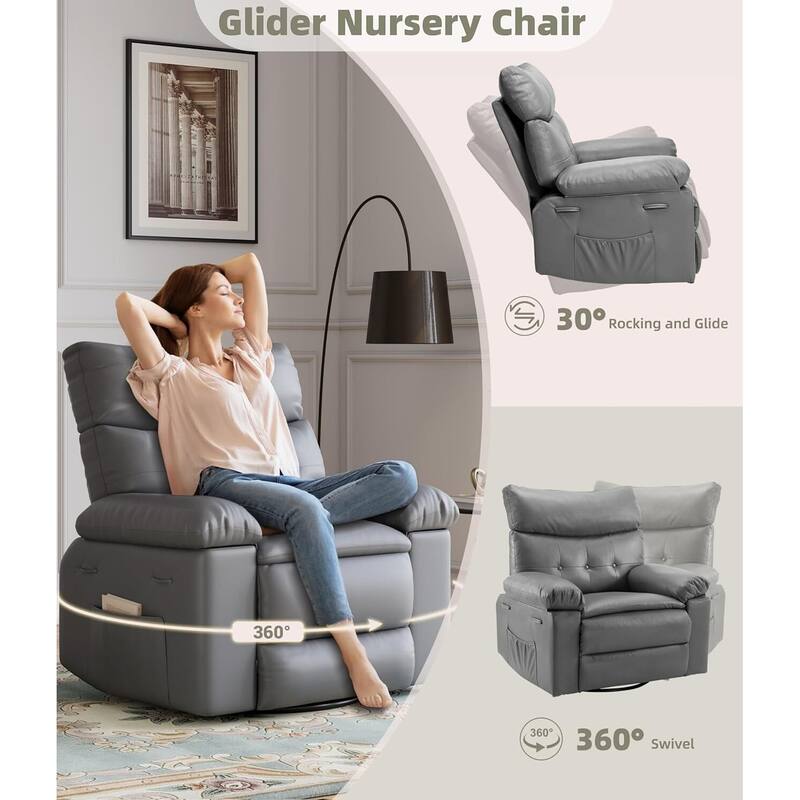 360° Rocker Swivel Recliner, Oversized Wide