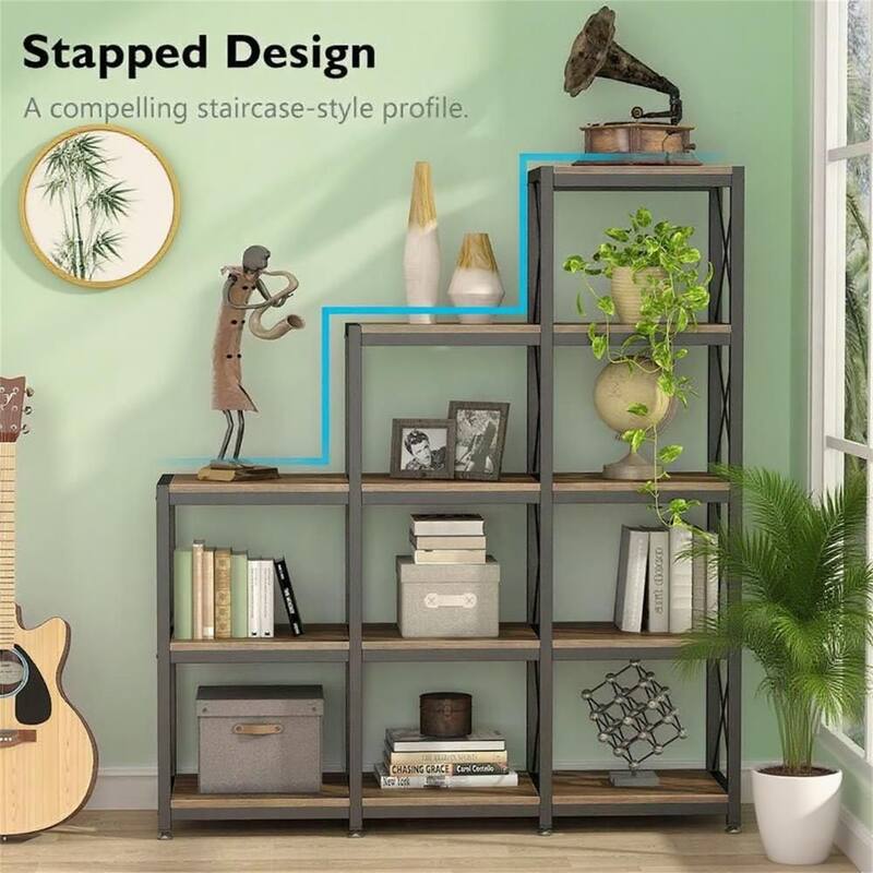 Vintage Industrial 9-Cube Ladder Bookcase