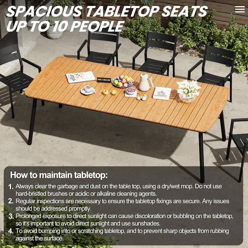 Outdoor Patio Dining Table Rectangular Aluminum Outdoor Table for 6/8/10 Person