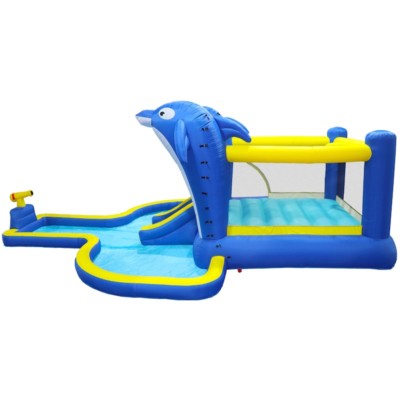 8 in1 Inflatable slide water park trampoline bouncing house outdoor garden with sprinkler & Target games & Water gun &