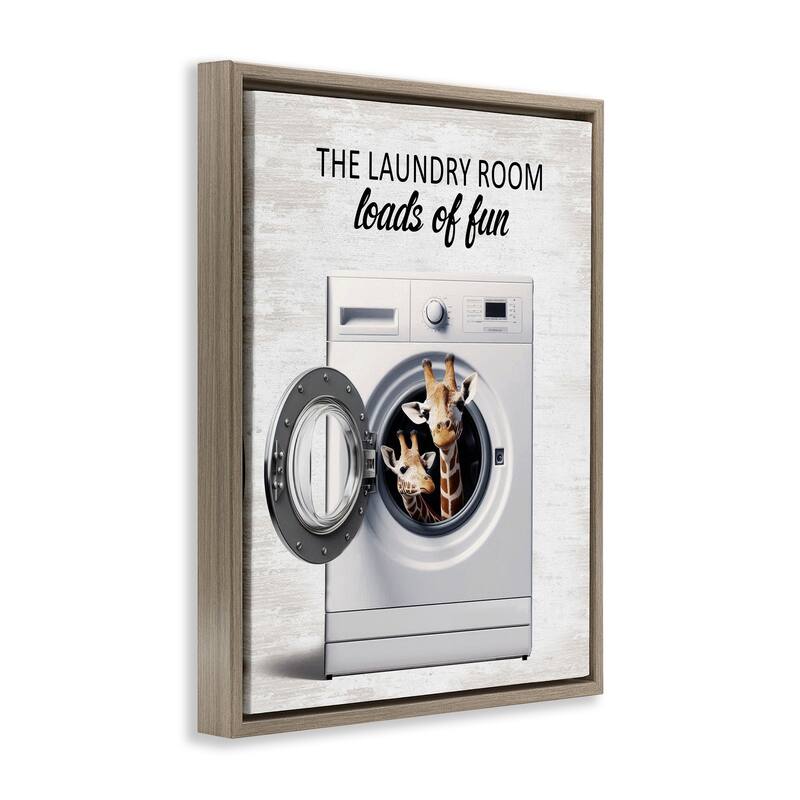 Stupell Giraffes & Laundry Load Framed Floater Canvas Wall Art Design By Lettered and Lined
